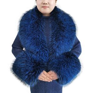 9863 Faux Fur Collar Cuffs Set Warm Fake Scarf Winter Women